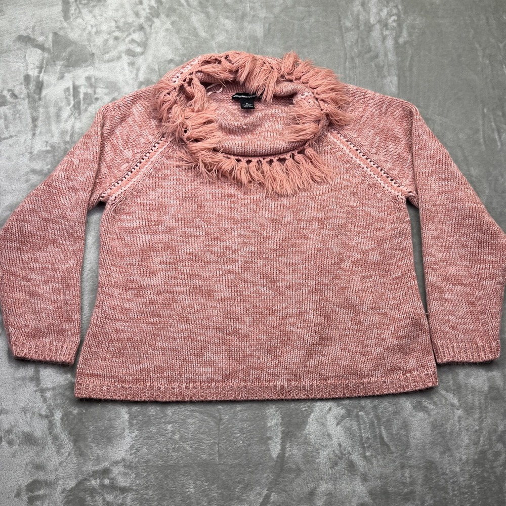 Norton McNaughton Cowl Neck Sweater Fringe Trim‎ Knit Pullover Pink XL